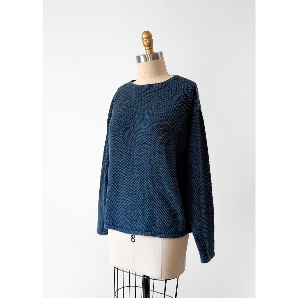 Chris Triola Teal Blue 100% Cotton Textured Boatneck Hand Made Top (S) - Picture 6 of 9